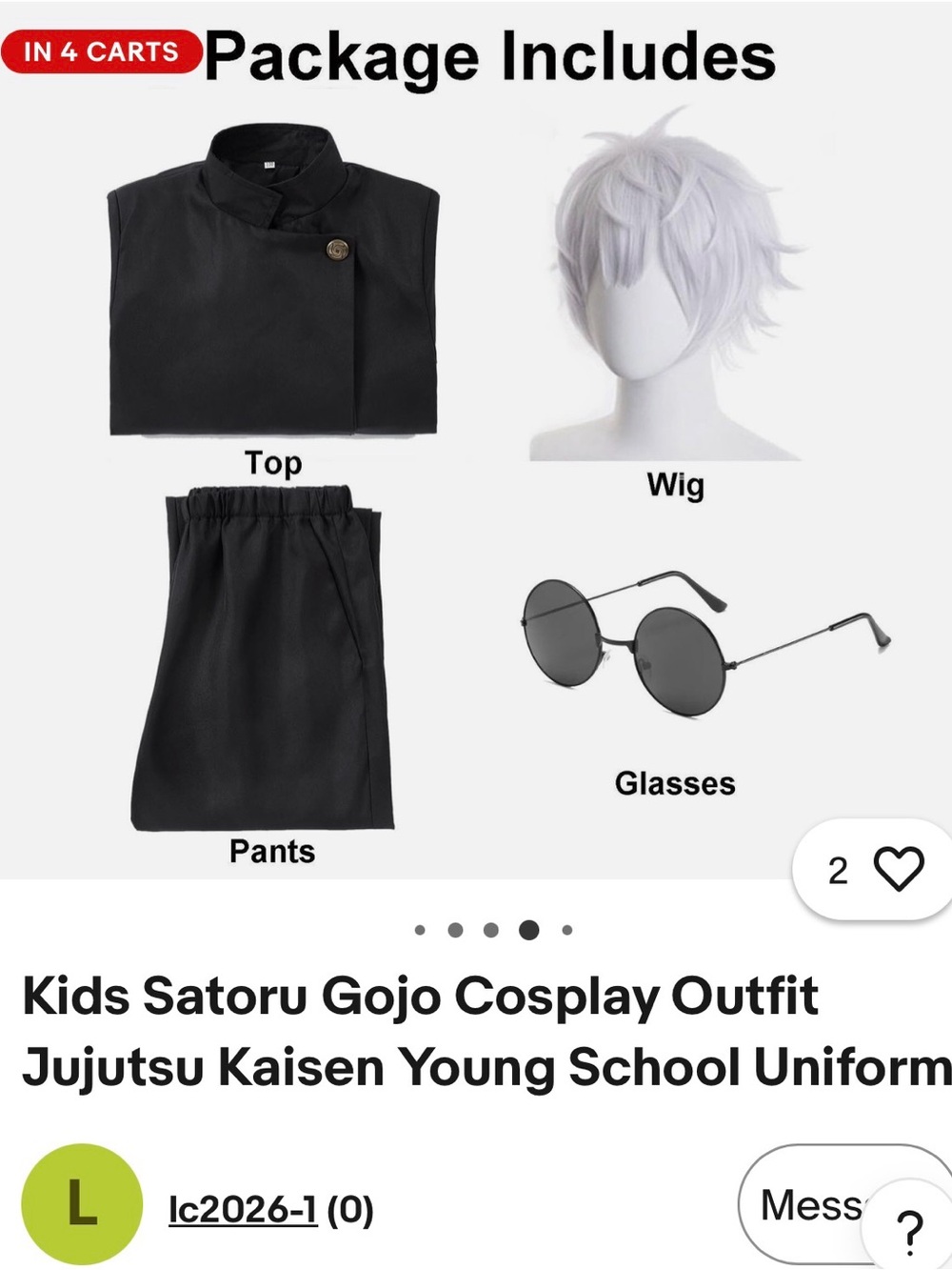 Kids Satoru Gojo Cosplay Outfit - Black